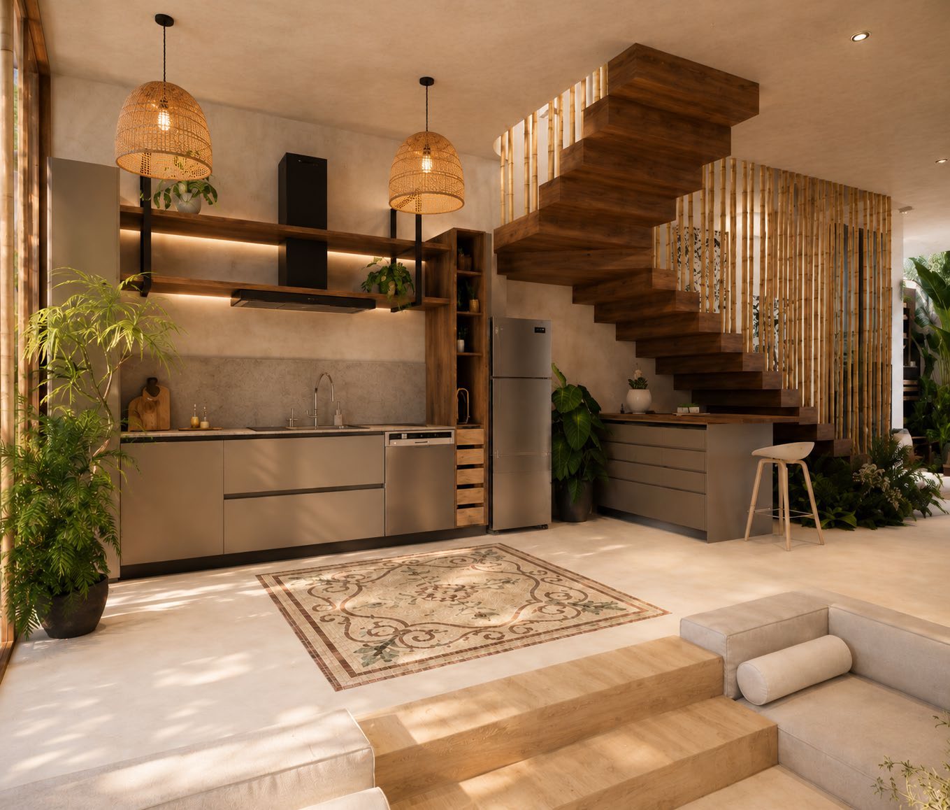 Timber stair above the open kitchen