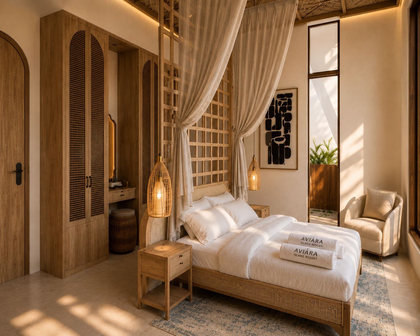 Bedroom with arched opening
